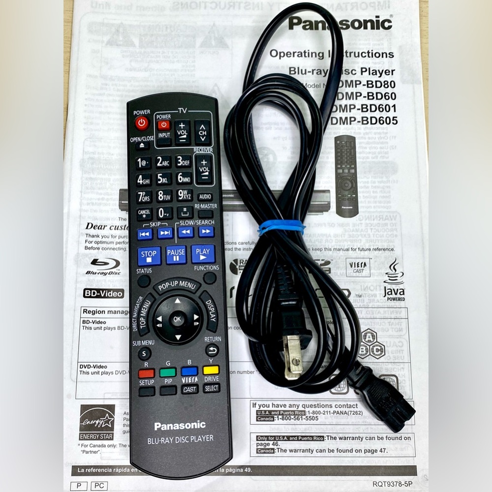 Panasonic DMP-BD55 Black Blu-ray DVD CD Player Original Remote Manual - Picture 2 of 16
